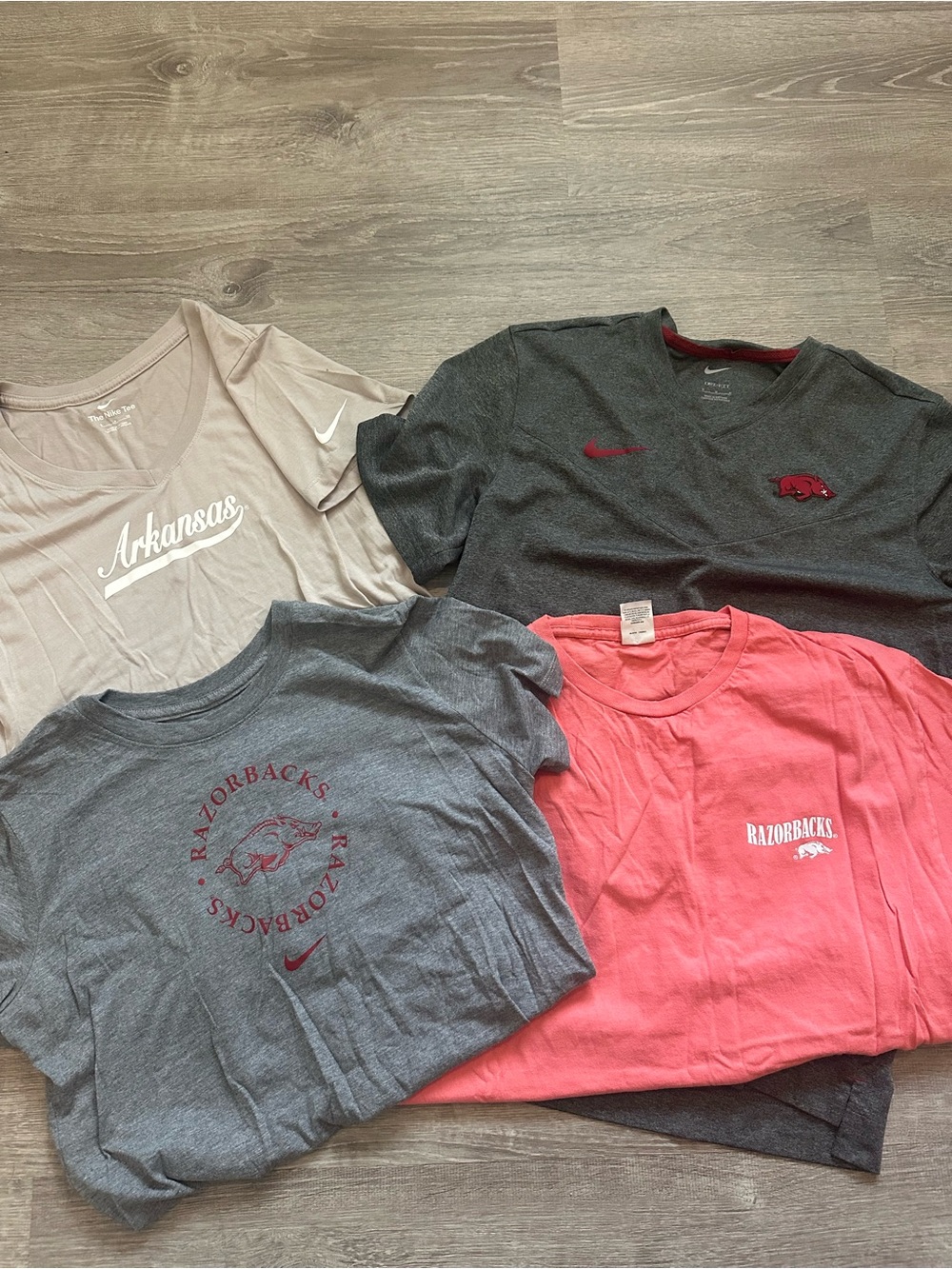 Nike Arkansas Razorbacks Women’s T-Shirt Lot— Gray, Tan & Pink